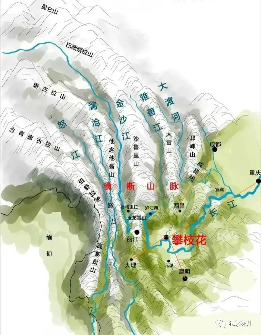 康巴有相当一部分土地都位于横断山脉上,这个山脉因横向隔断了东西而