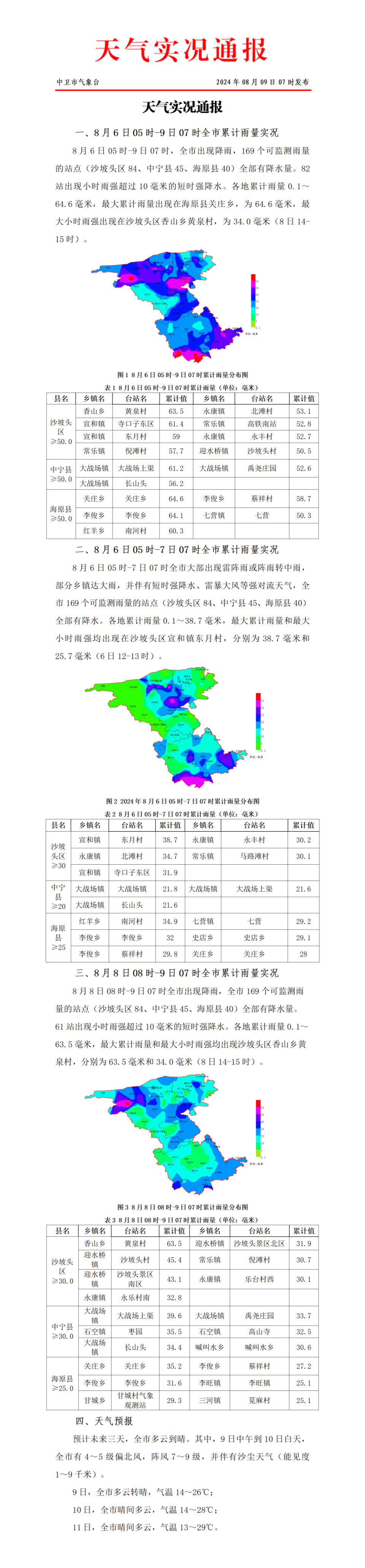 中卫市天气实况通报