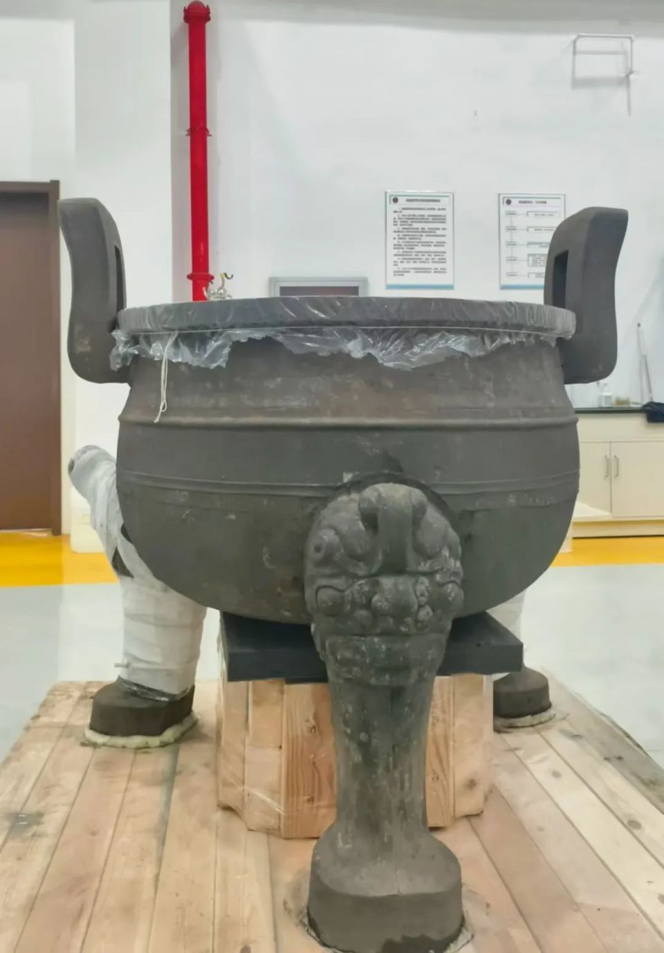 大铜鼎局部精美纹案.武王墩考古发掘现场(5月20日摄).