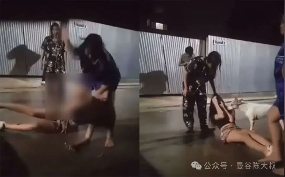 暴力青少年在春武里街头袭击年轻女子,强迫她下跪