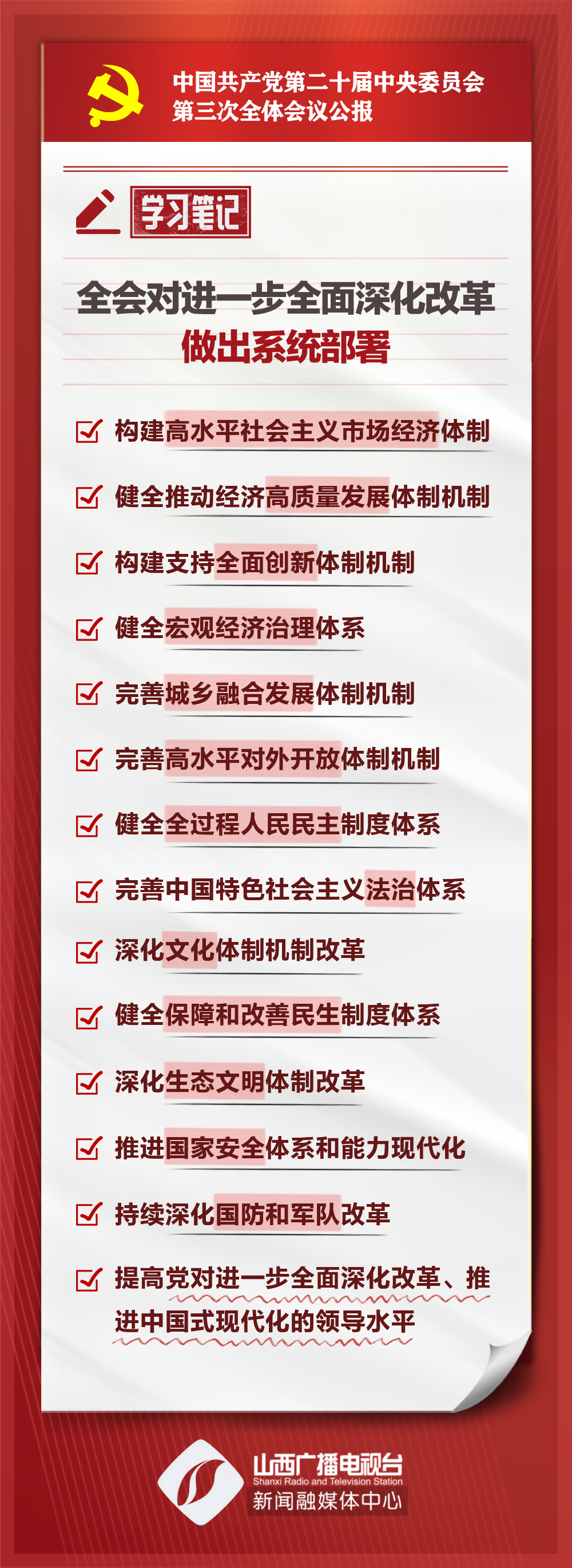 学习笔记丨三中全会对进一步全面深化改革做出系统部署