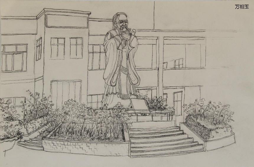 万相玉两位老师的倾心辅导下,孩子们用画作展示了八十一中的校园风光