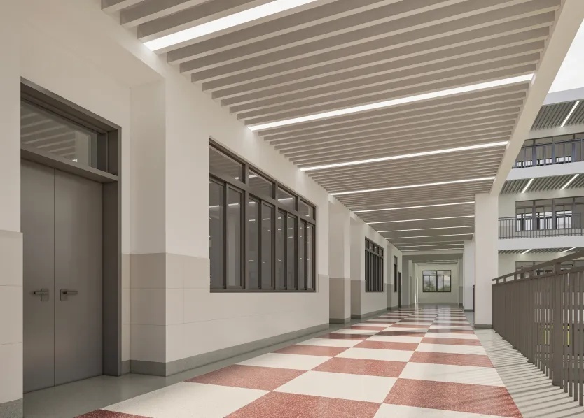 景观园等特色为基础构建出美育空间,以微机室,科学实验室,创客教室