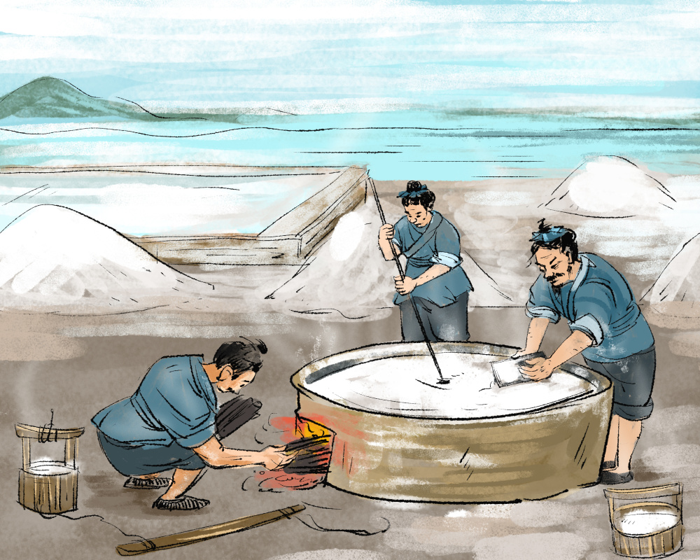 古法制盐 黄卓 绘我国盐业历史悠久,盐文化内涵丰富.