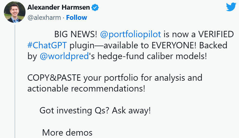 ChatGPTPlus插件狂飙，PortfolioPilot引领投资新风尚？70万用户等你试！