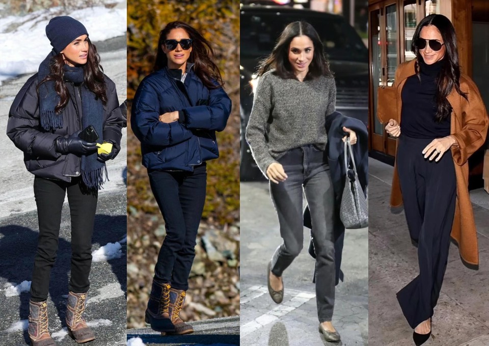 果然梅根是懂穿搭小技巧的,衣品不行靠鞋品,鞋品不行靠搭配,一身"旧衣