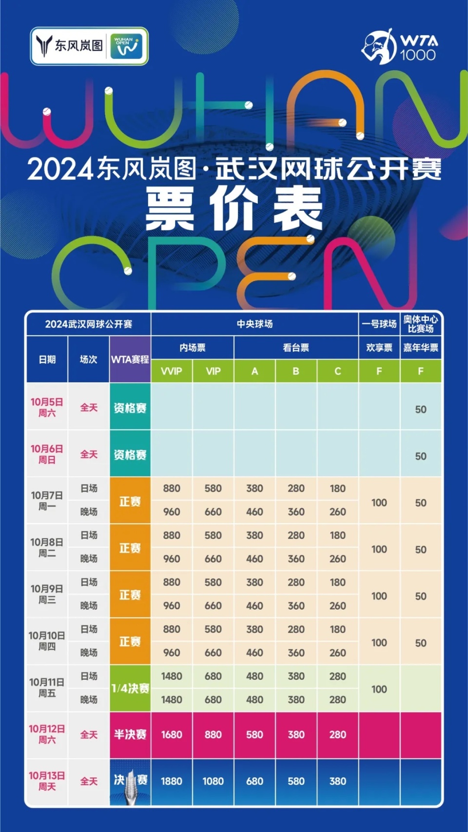 2024武汉网球公开赛开票啦！票价表_腾讯新闻