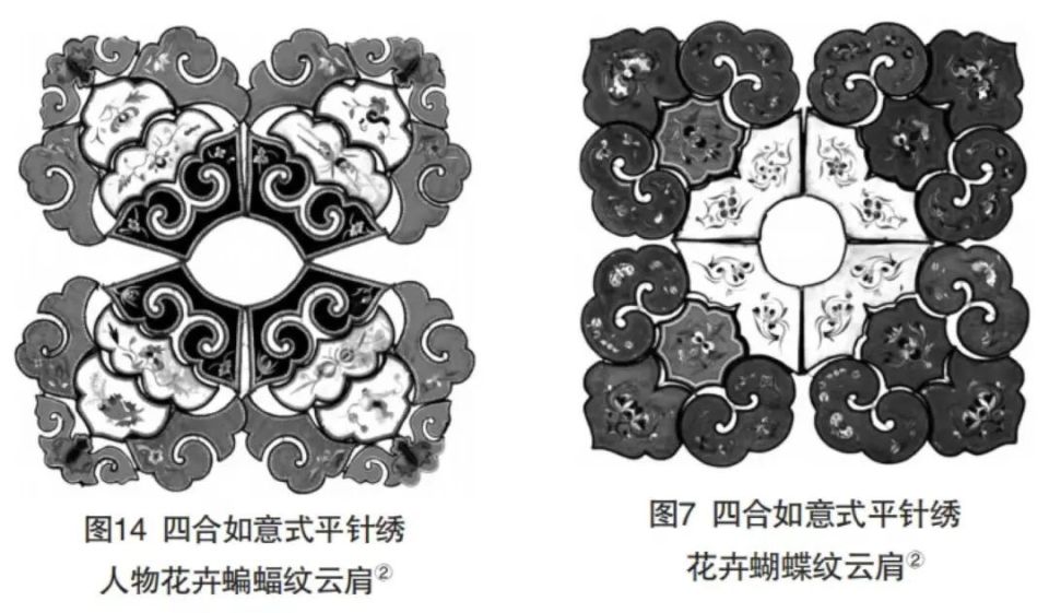 ②看造型云肩的剪裁布局也十分考究通常呈现中心对称或四周对称同时要