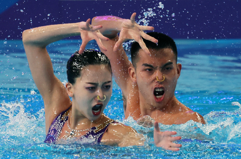 花样游泳混双技术自选程文涛石浩 