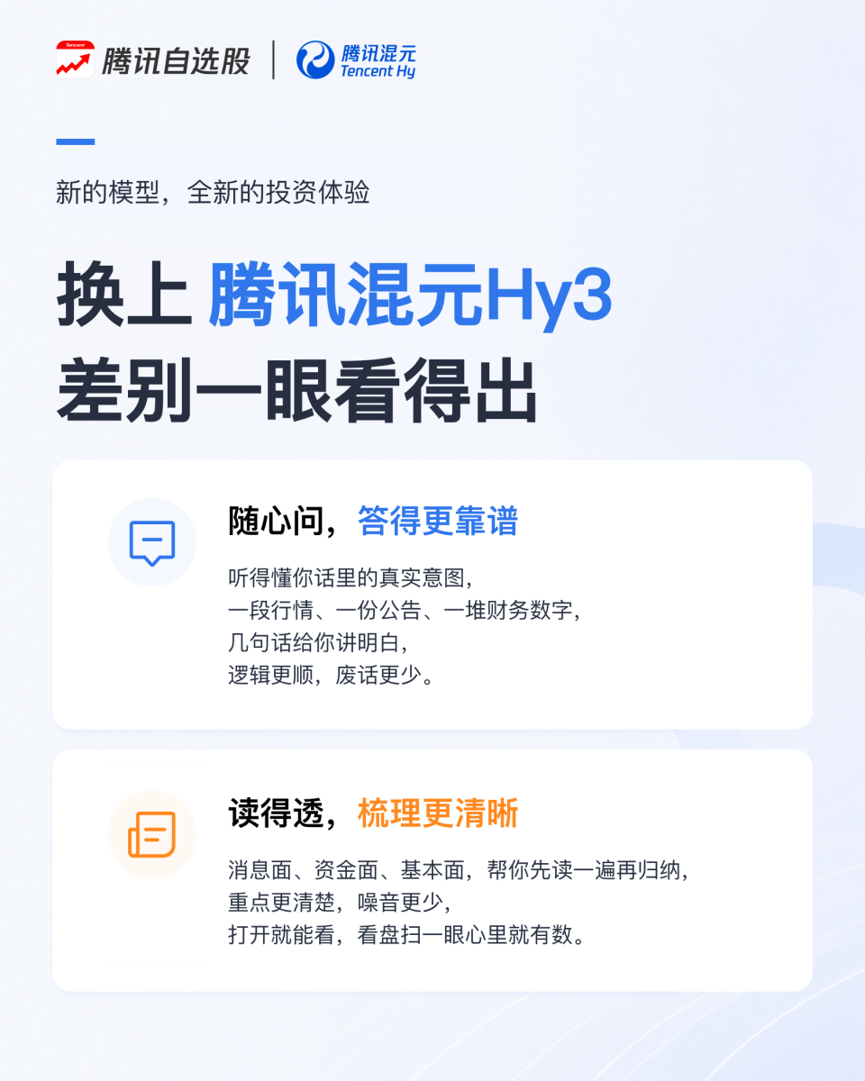腾讯自选股接入混元 Hy3 模型_腾讯新闻