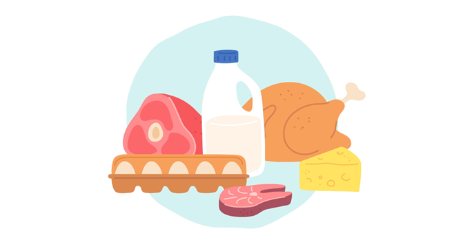 适量摄入高蛋白食物,如鱼,肉,蛋,奶制品,大豆和豆制品,做到动,植物