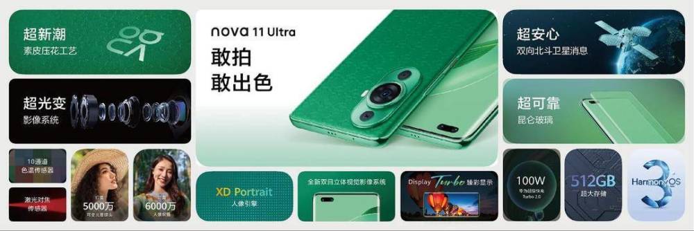 其中,nova 11 ultra和 nova 11 pro 的11號色與曜金黑配色,採用手機