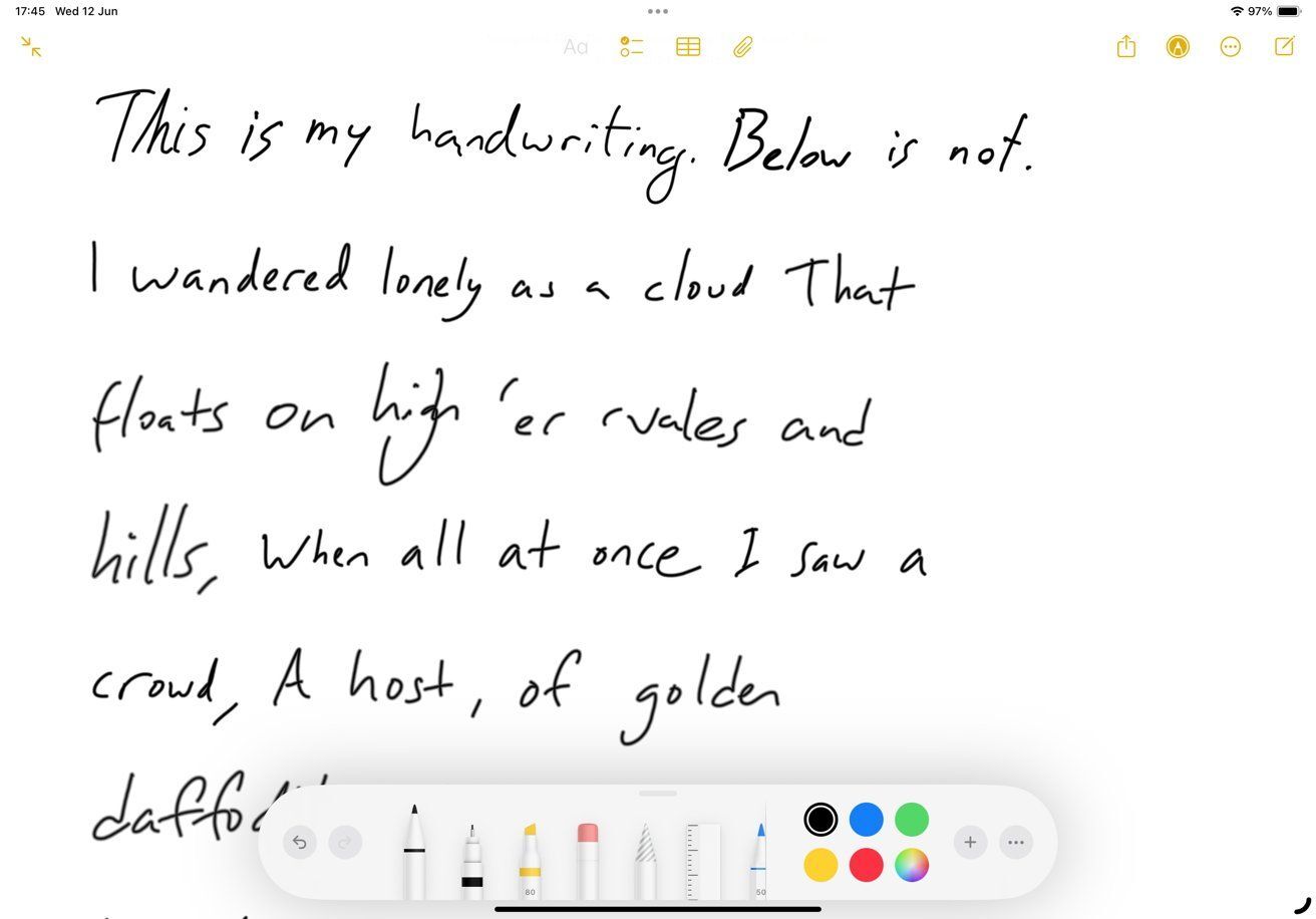 苹果 ipados 18 备忘录"智能手写体"初探:可空格/换行