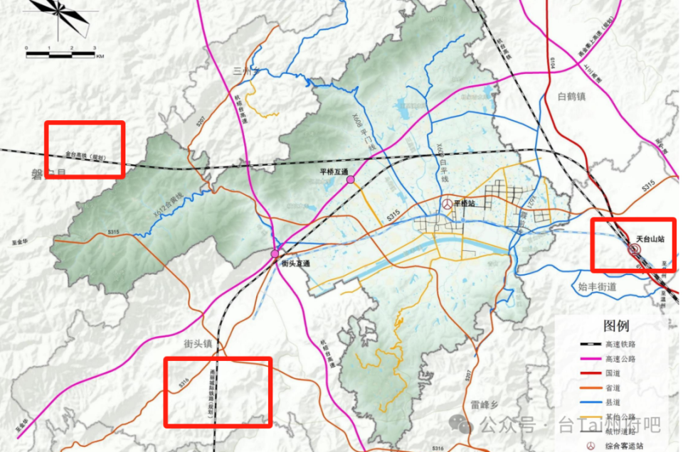 台州天台县发布台金高铁(规划)跟甬台丽城际铁路(规划)在平桥镇交汇