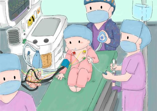 吸入诱导时,麻醉医生会使用一个小面罩盖在宝宝的口鼻处,小朋友们不要