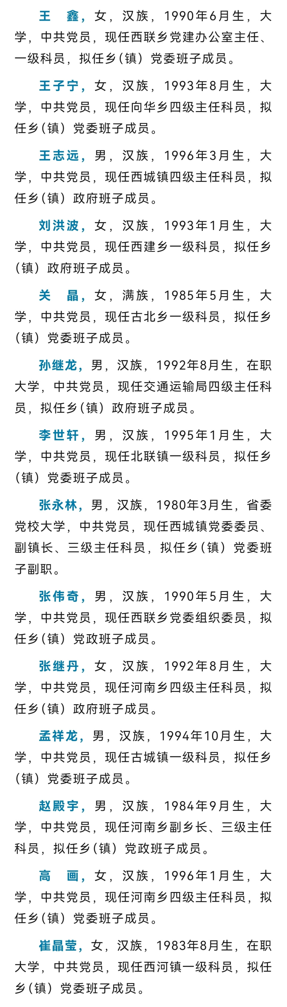 拟任职干部公示