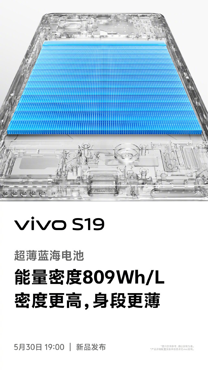 vivo s19搭载超薄蓝海电池,6000mah超大容量机身仅7.19mm!