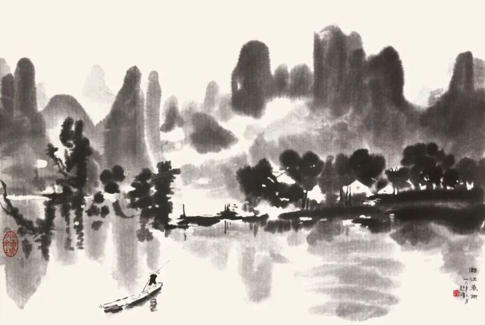 木版水印丨徐悲鸿《漓江春雨》-腾讯新闻