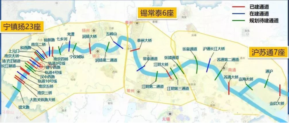 在建中的"第三龙"为常泰长江大桥;首条过江隧道,泰州"八龙过江"格局中