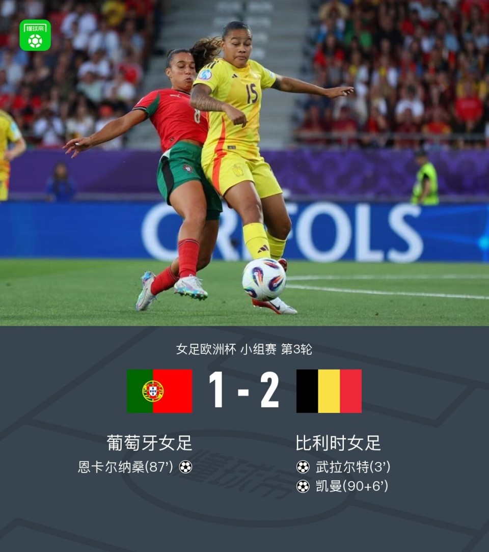 双双出局！比利时女足2-1葡萄牙，凯曼绝杀，武拉尔特破门