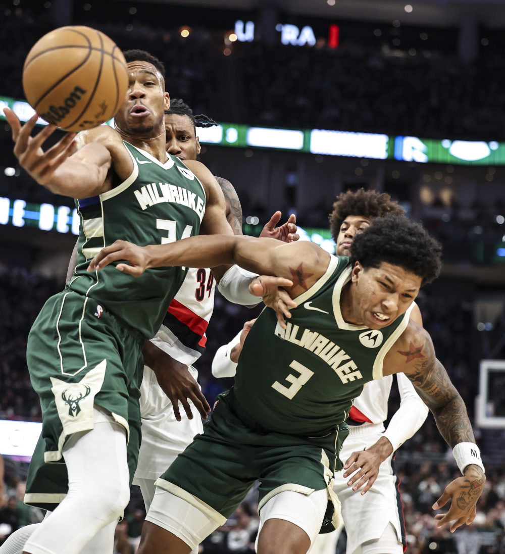 篮球nba常规赛雄鹿胜开拓者