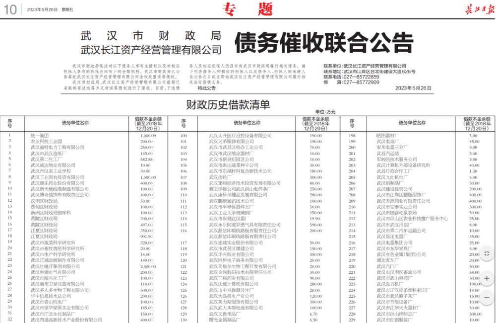 武汉市财政局刊登催收公告，名单涉及统一集团和辖区多家财政局kissabc英语平板和小i哪个好