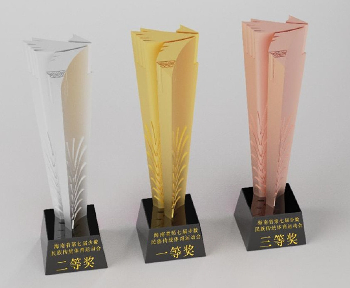执委会供图省七届民族运动会奖杯设计灵感来源于海南特色植物——椰树