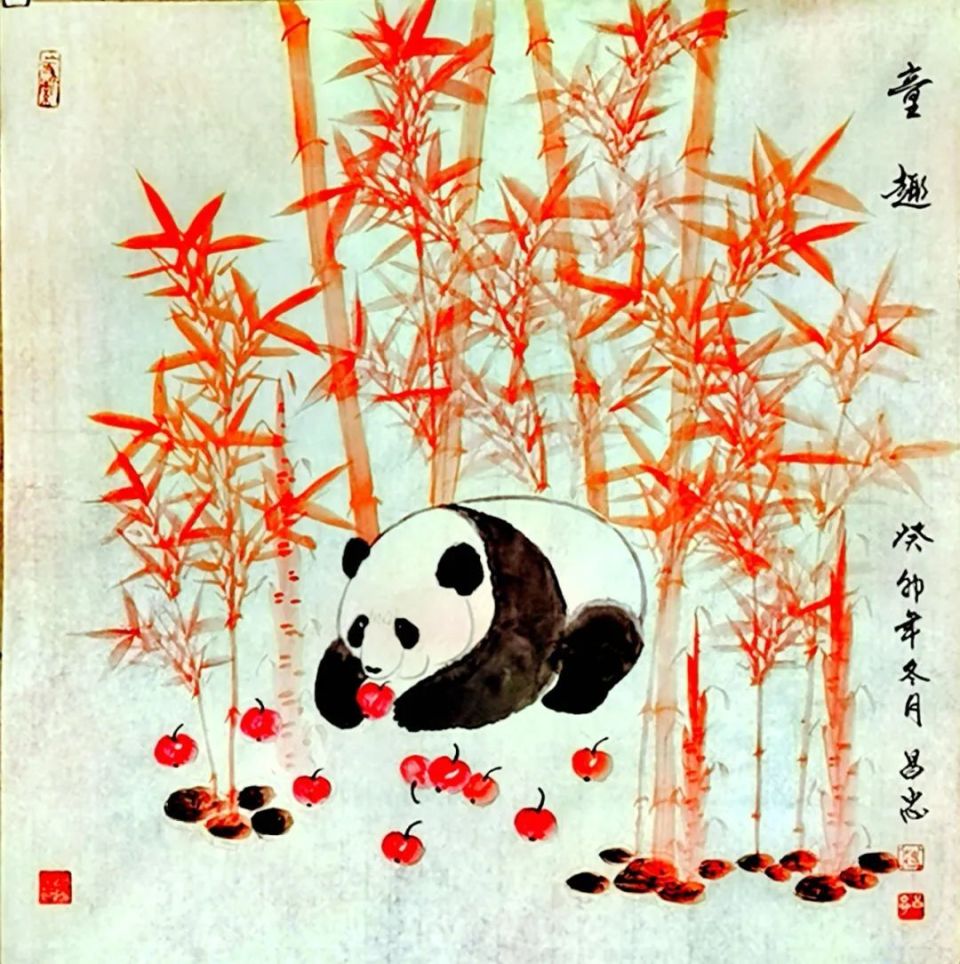 著名画家蒋昌忠发表近期国画作品,以熊猫,竹,鹤为题材