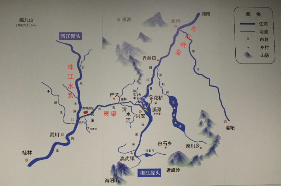 灵渠在广西桂林兴安县,"桂林山水甲天下",从沟通流域所起的作用以及