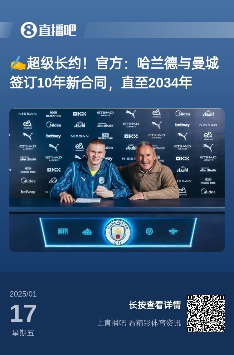 蓝军落后了 曼城年初与哈兰德续10年，毕巴也与22岁尼科续10年