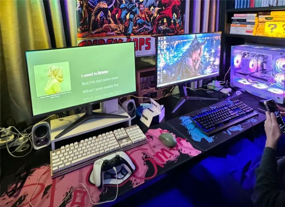 中间的电脑区域这些洞洞板上的收纳用品,也可以按照收纳物品的需