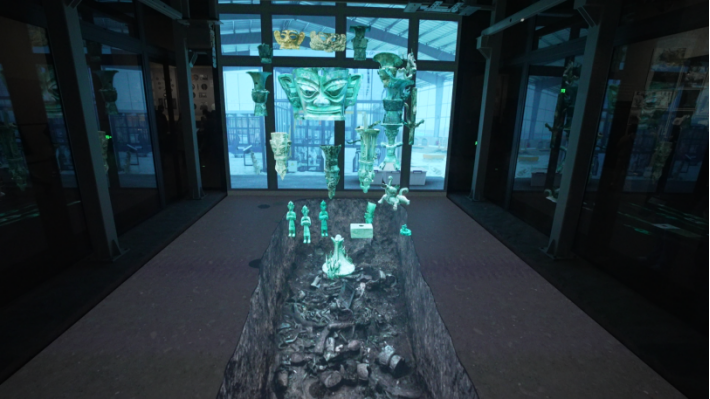 三星堆博物馆新馆中的沉浸式考古方舱场景00:00/00:00倍速x科技赋能