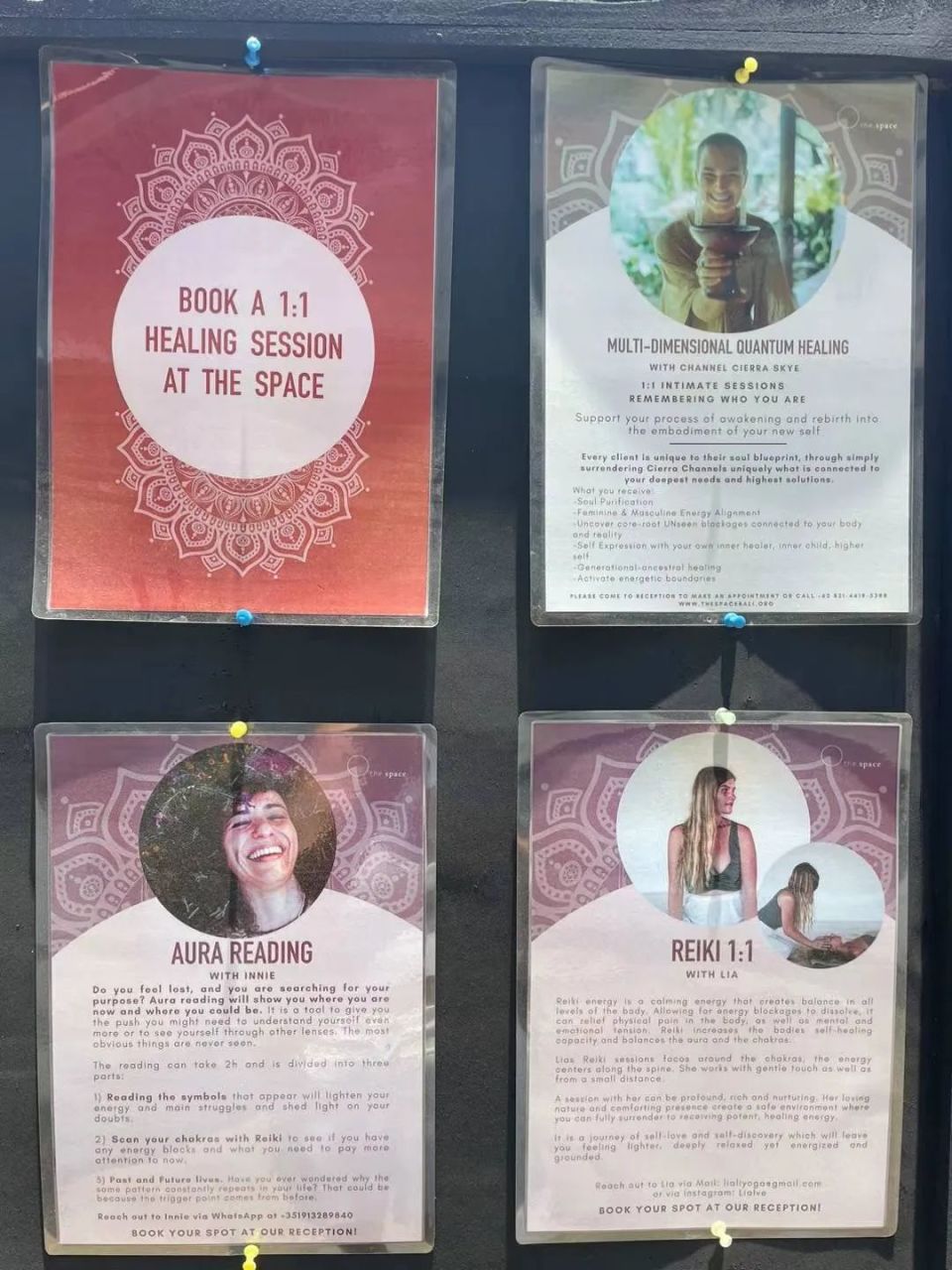 图|巴厘岛瑜伽馆门口张贴的身心灵课程广告在泛身心灵领域,即便是听来