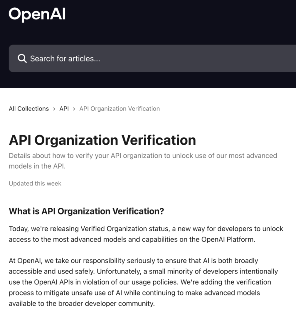OpenAI推出API组织验证：不验证就不让用最新模型-腾讯新闻