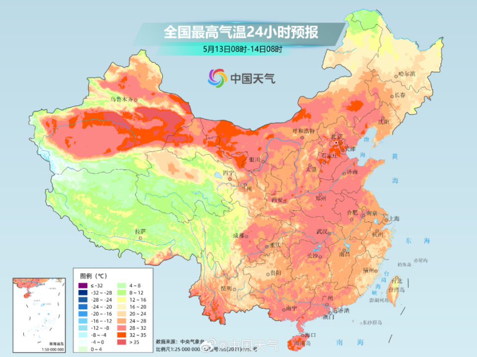 今日全国温度分布图图片