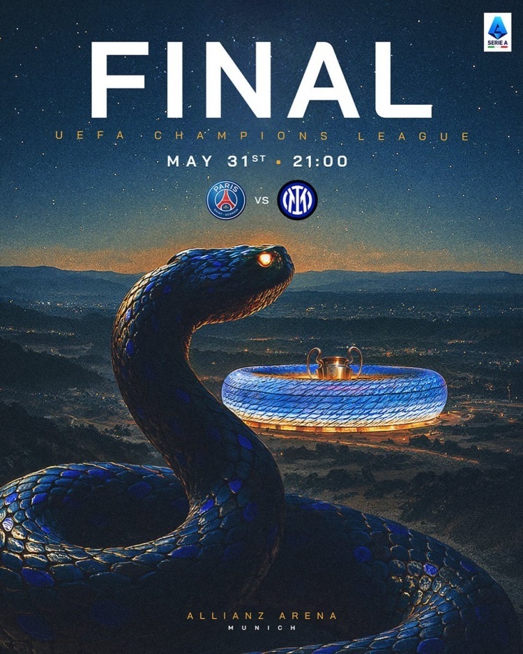 蓝蛇,安联球场,欧冠奖杯,意甲官方发布海报预热欧冠决赛