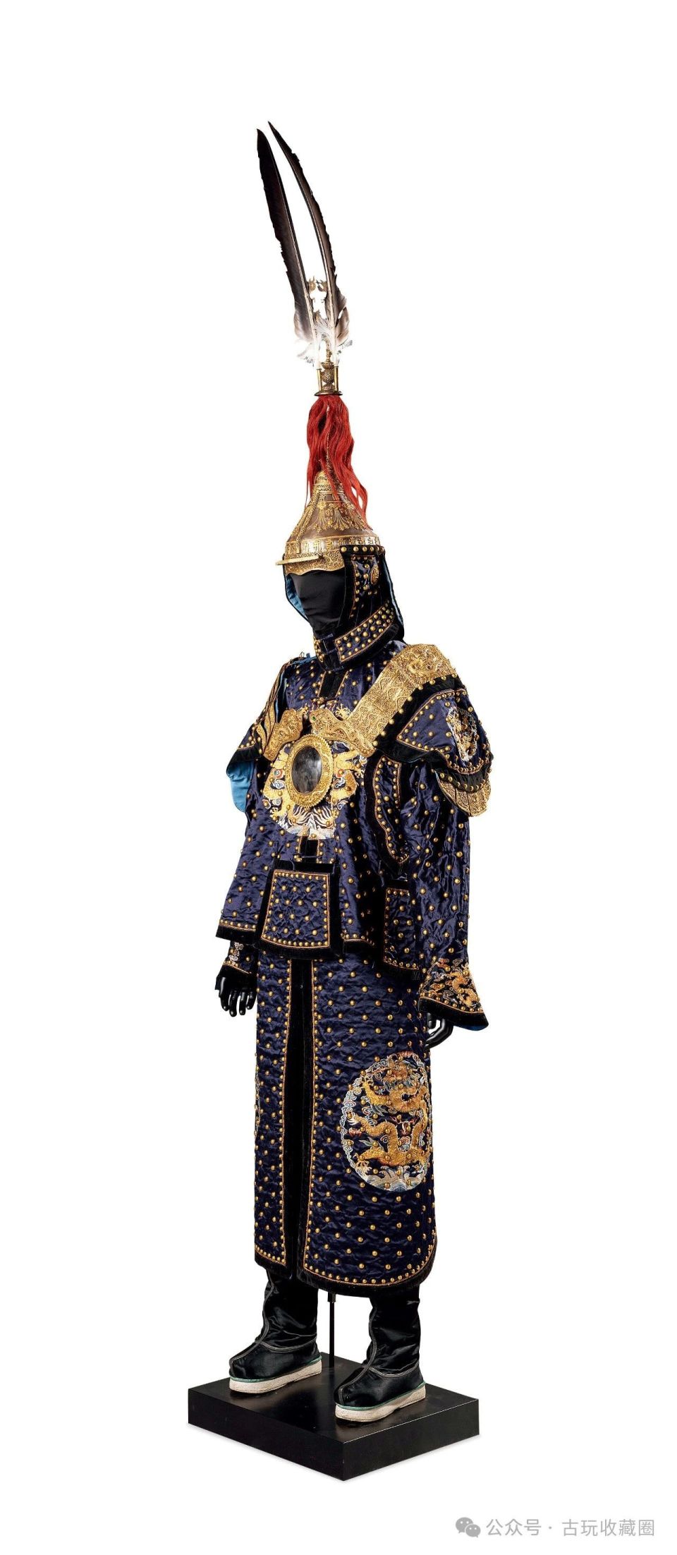 清中期 御制石青缎盘金绣团龙纹大阅甲