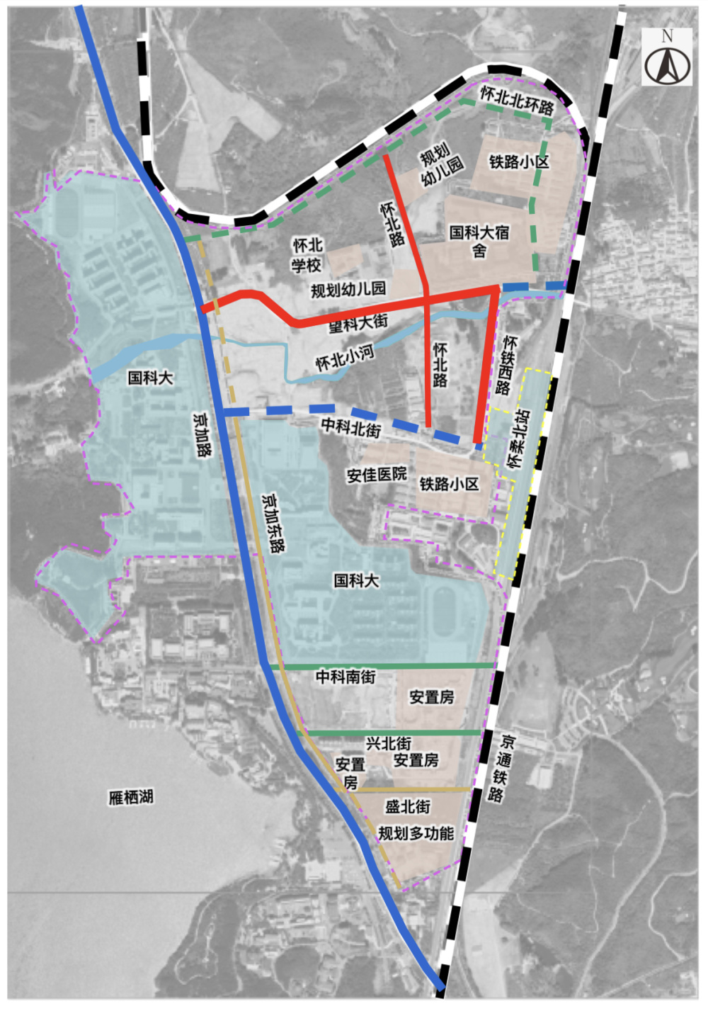 记者从怀柔区获悉,近日,怀柔新城望科大街,怀北路,怀铁西路道路工程