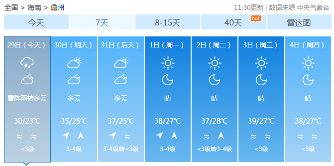 儋州发布雷电黄色预警!天气预报来了