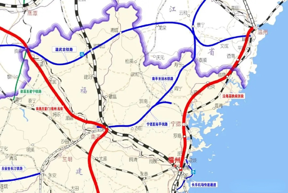 简称温福高铁,它作为国家高速铁路网"八纵八横"沿海通道甬广高铁的