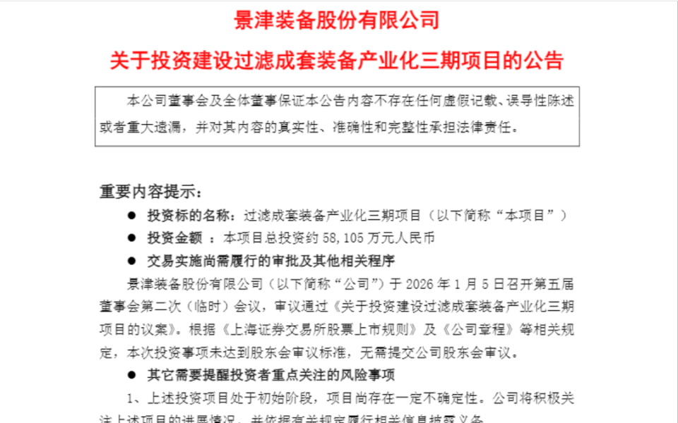 5.81亿元落子德州,景津装备投建过滤成套装备产业化三期,业绩下滑