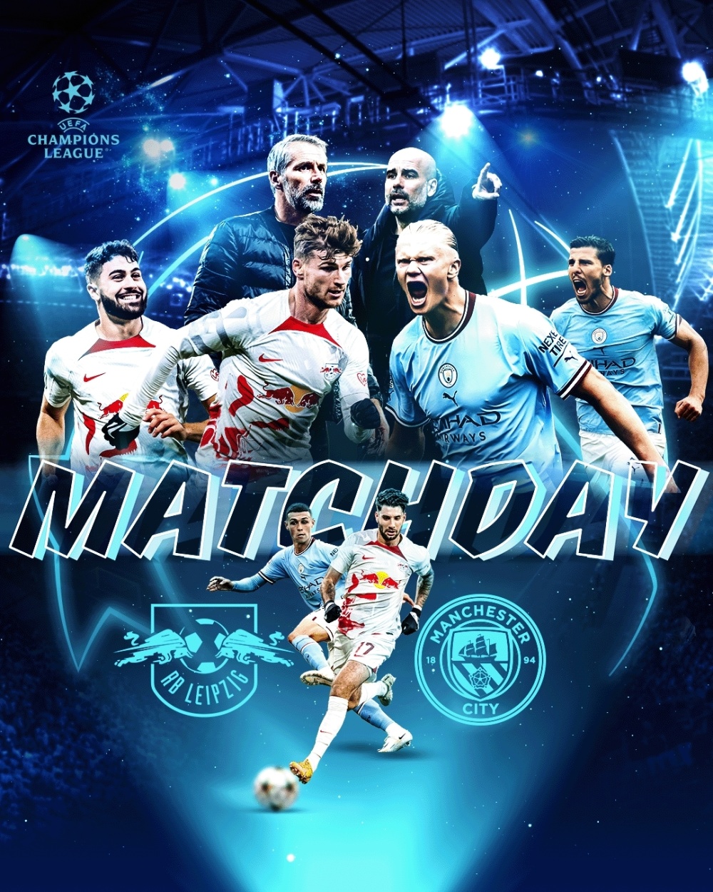 莱比锡发布对阵曼城海报:维尔纳&哈兰德c位