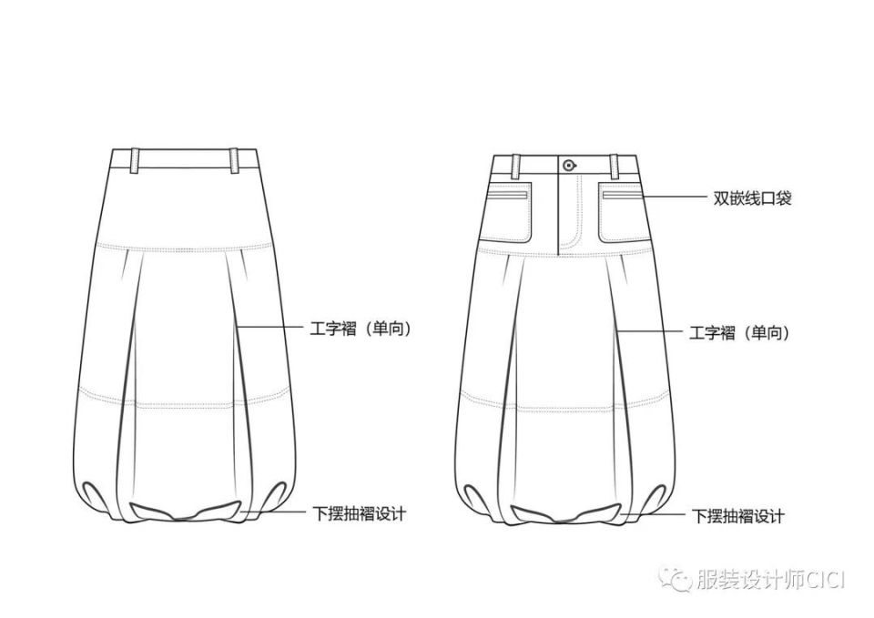 A字裙款式图正反面图片