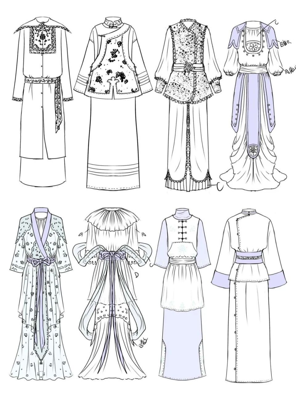 手绘效果图 | 民族/国风系列时装效果图,款式图