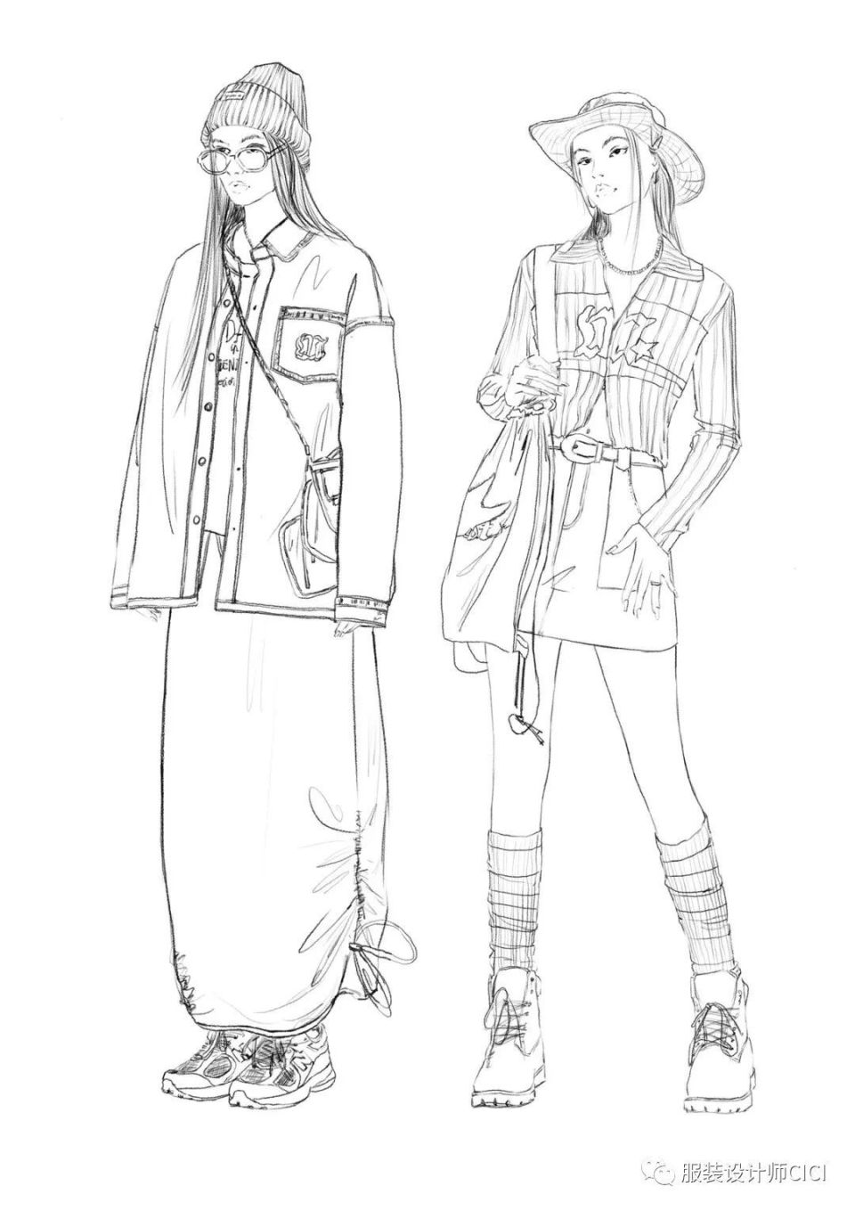 手绘 | 服装线稿与上色效果图