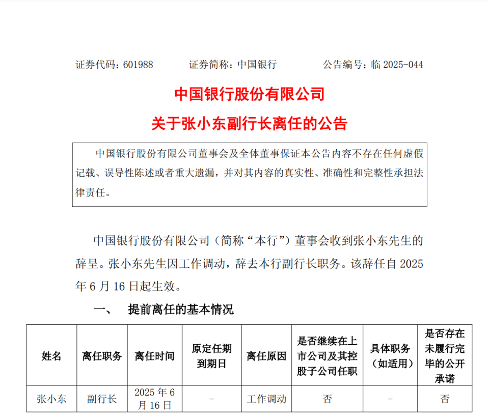 中国银行最新公告！事关重要人事变动_腾讯新闻