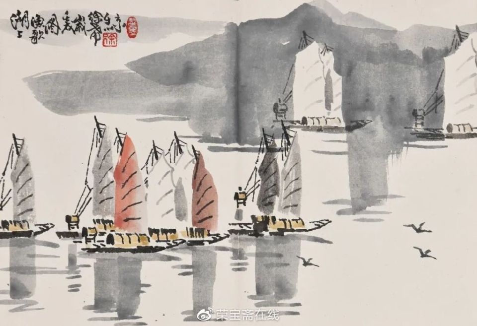 中国絵画　名家　 何海霞　江南水郷図　 啓功 题 水墨絵　山水絵　絵　領収書付き 中国絵画名家 何海霞江南水郷図 啓功 题 水墨絵山水絵絵領収書付き
