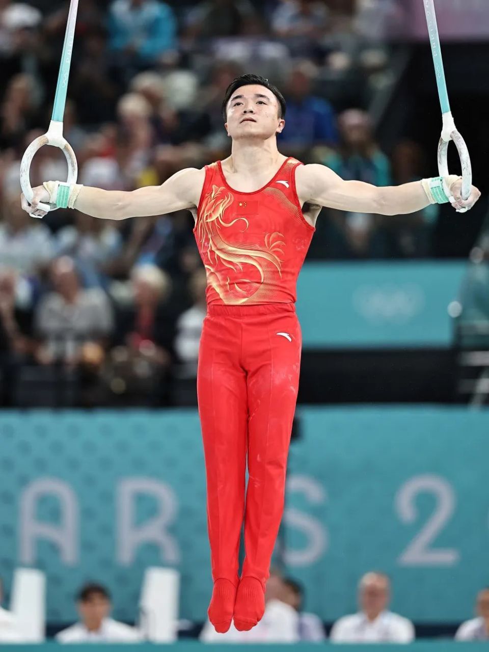 Liu Yang performing on rings