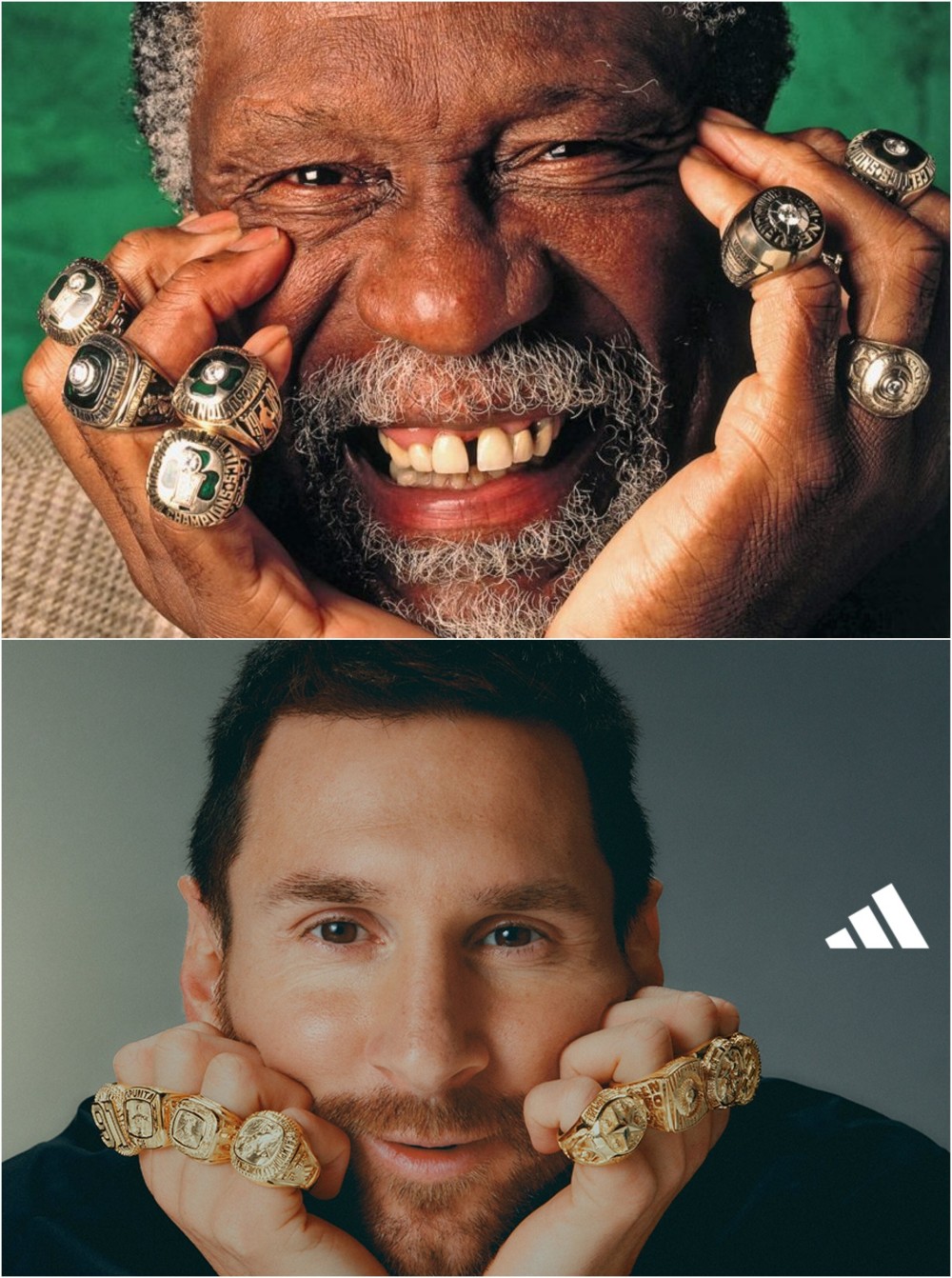 足篮指环王,梅西手戴八枚戒指致敬nba传奇比尔-拉塞尔