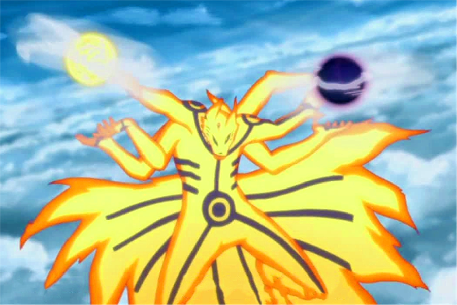 漩涡鸣人的最强绝招六道超大玉螺旋手里剑威力与佐助的因陀罗之矢相当